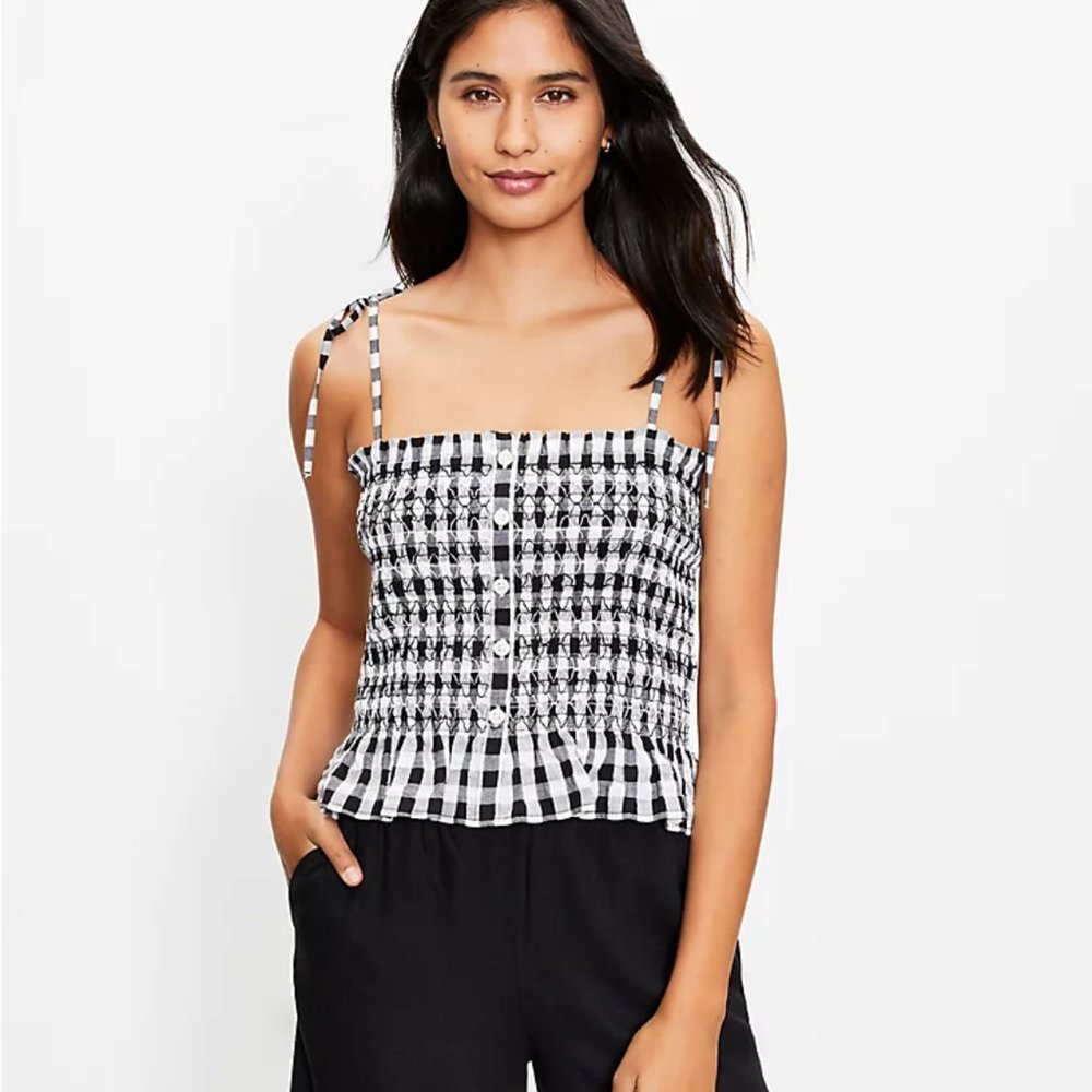 Gingham Smocked Cami - LOFT
